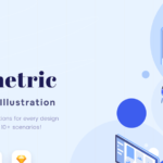 2.5D axonometric illustration of a commercial office scene, including fig, sketch, and AI source files
