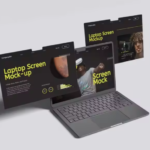 The laptop screen displays a mockup of the packaging prototype