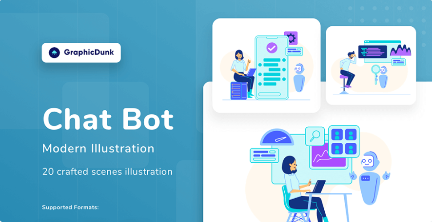 e77eebea-b91f-40e2-ab9f-1e5be28278f8 ChatGPT - AI Chatbot Scene Operation Illustration Material Pack - Image 1