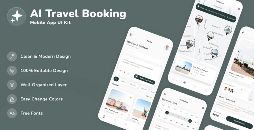 ee32d927-40e6-47f1-9832-1390dffbfed8 AI+ tourism, AI tourism book application UI interface template kit - Image 1